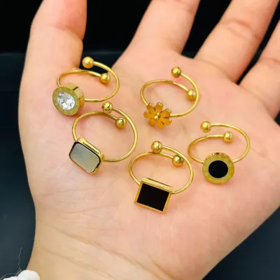 Stainless Steel Geometric Adjustable Finger Ring 